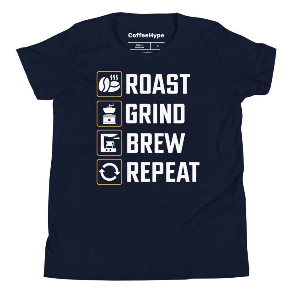 Roast Grind Brew Repeat Kids T-Shirt